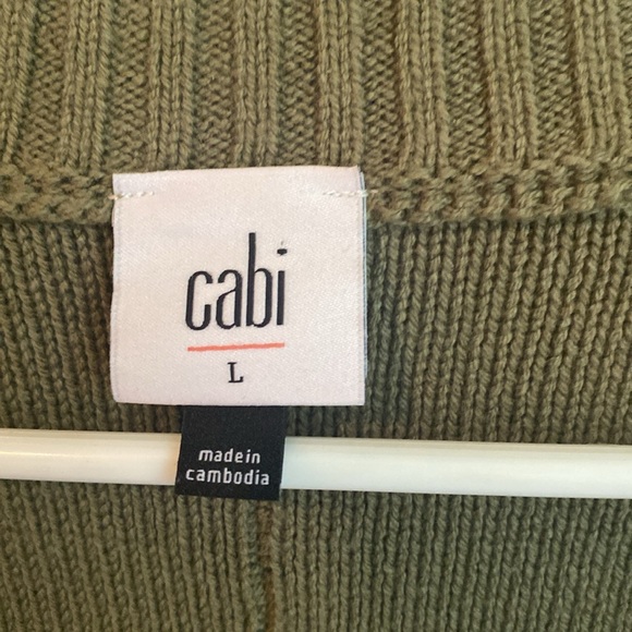 CAbi cardigan in olive green. Year-round knit with horn-style buttons. Cute!! - Picture 2 of 7